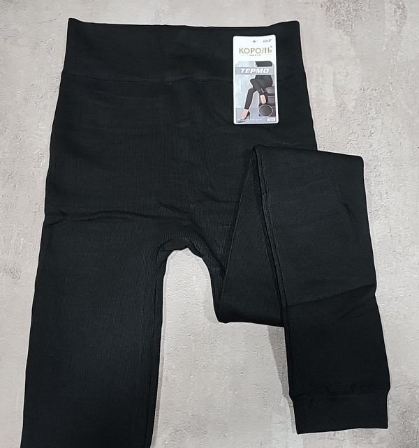 Лосини "Король" А-303-F-1 безшовні в рубчик на товстому хутрі, низ на манжеті, р. L/5xl-(46-50) -(чорні -рубчик  /а-303ф-1)