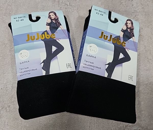 Колготки "Jujube" В-801H-(42-48) кашемір вовна, з формою п'яти, 1 шов -(чорні) -уп. 1 шт