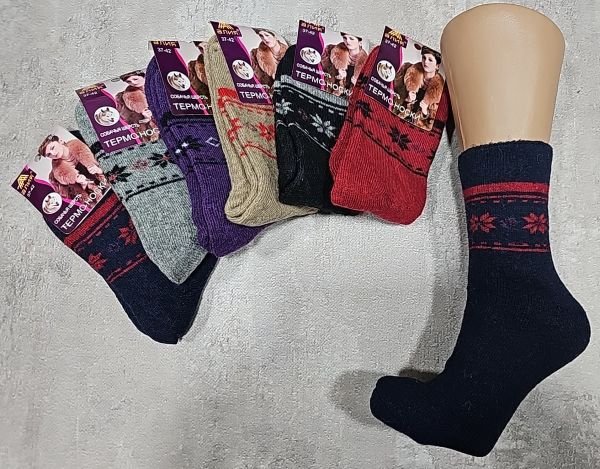 Шкарпетки "Алія" В-406 /404 термо собача шерсть на махрі жіночі, р. 37-42 -асорті -(Однотонні + орнамент під гумкою) -уп. 12 шт