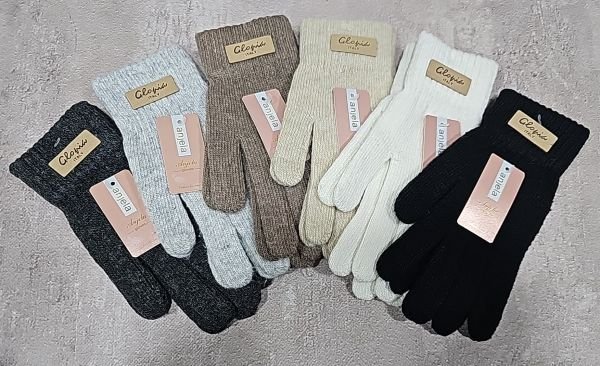 Рукавички жіночі "Anjela" 2007 з начосом, асорті -(однотонні +на манжеті емблема) -уп. 12 шт.