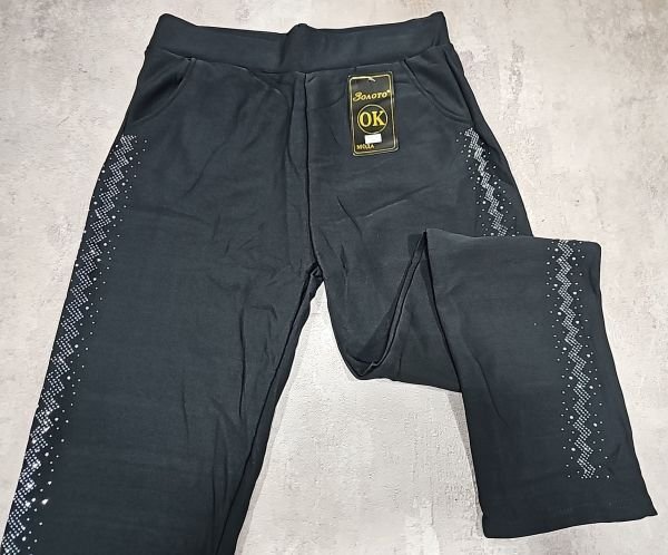 Лосини брючні "Золото" А978 на хутрі +з боків візерунок з камінчиків +спереду і ззаду кишені, р. 5XL-(48-50) -(чорні)