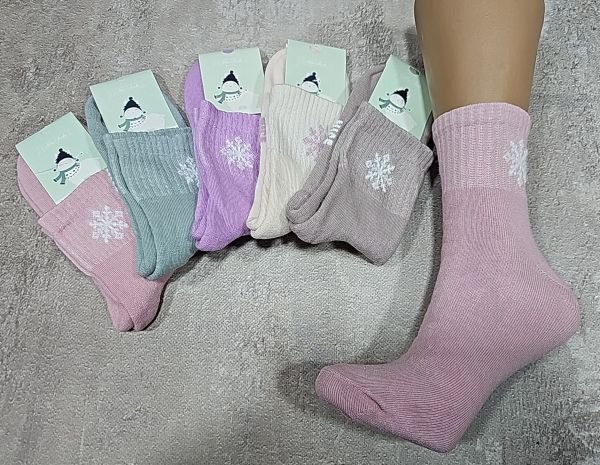 Шкарпетки "NiceSocks" 540-3 махрові бавовняні жіночі, р. 36-40 -асорті -(Махра -однотонні +на широкій гумці в рубчик сніжинка) -уп. 10 шт