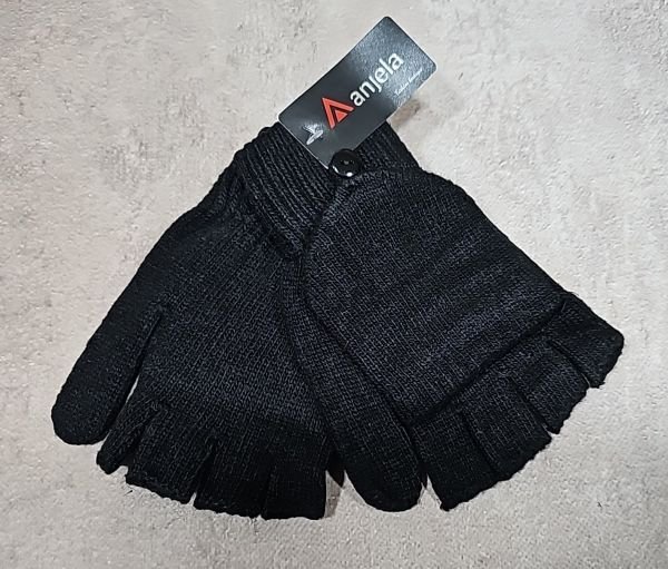 Рукавички мітенки чоловічі "Anjela" 1301 без пальців +рукавичка -(чорні) -уп. 12 шт