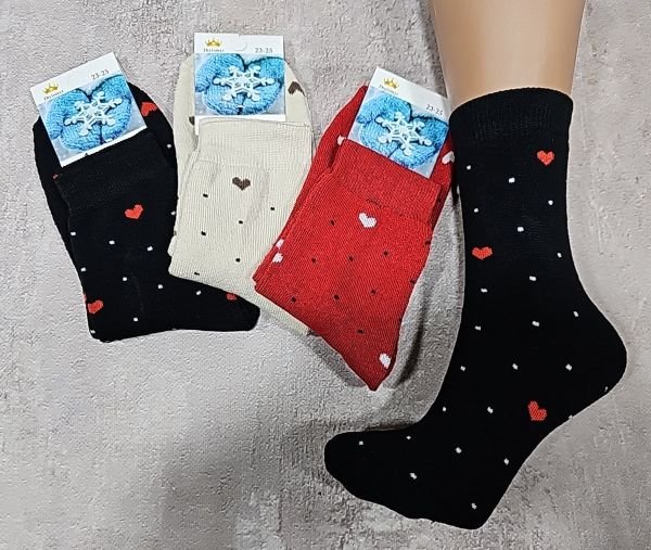 Шкарпетки Житомир "LIMERENCE" 4960-62 махрові жіночі, р. 36-40 -асорті -(Махра -крапки та сердечка) -уп. 12 шт