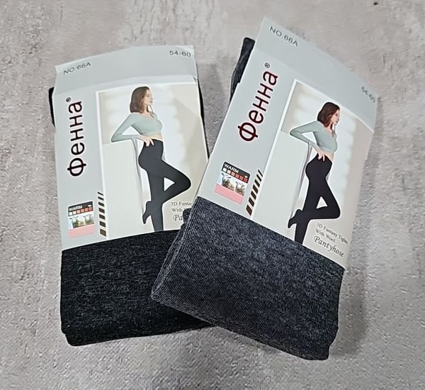 Колготки "ФЕННА" 66-А-(54-60-сірі) альпака кашемір на флісі, з формою п'яти, 2 шва -(Сірий мікс -без вибору відтінку!!!) -уп. 1 шт