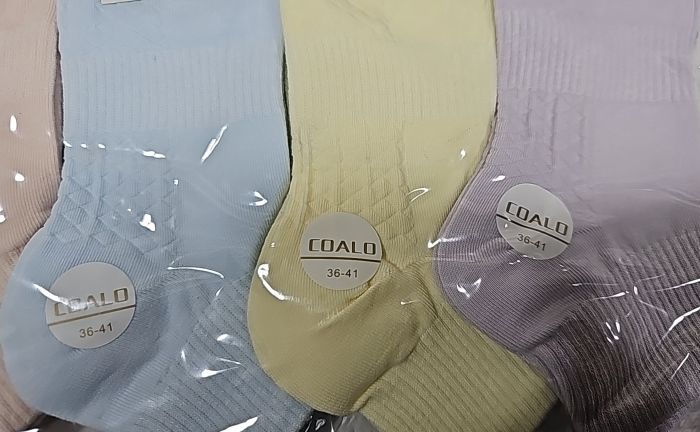 Шкарпетки "COALO" BY-7150 стрейч /cotton жіночі, р. 36-41 -асорті -(Однотонні /кольорові із середньою гумкою в рубчик +вставки рельєфних візерунків по всій шкарпетці) -уп. 10 шт