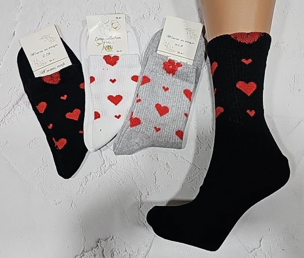 Шкарпетки Житомир "КОІ-Жіноча колекція" 123-80 стрейч жіночі, р. 36-41 -асорті -(Високі /три кольори + на гумці в рубчик червоні серця) -уп. 12 шт