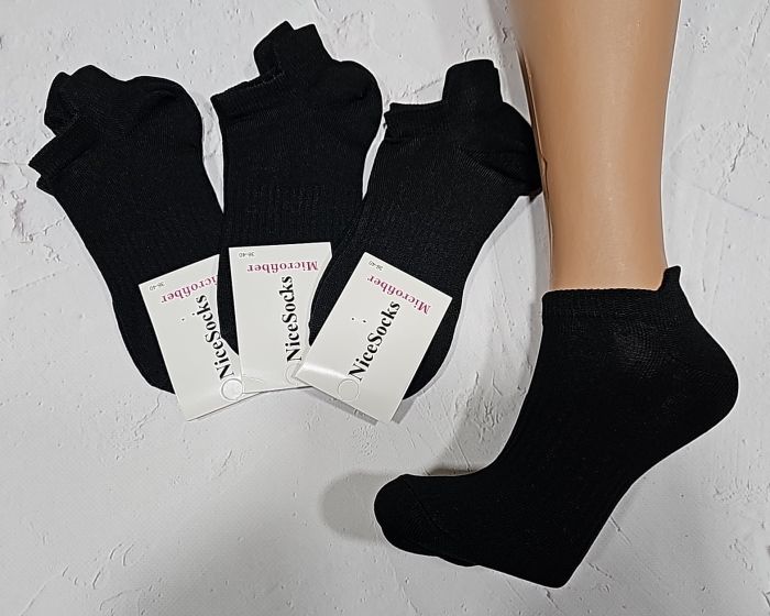 Шкарпетки "NiceSocks" 421-BLACK мікрофібра жіночі, р. 36-40 -(Чорні з виступом /язичком ззаду + посередині гумка фіксатор) -уп. 10 шт