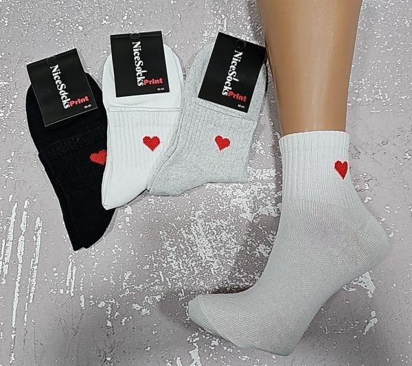 Шкарпетки "NiceSocks" 702-GRAY стрейч жіночі, р. 36-40 -асорті-(Середні /однотонні +на середній гумці в рубчик червоне серце -стрейч) -уп. 10 шт