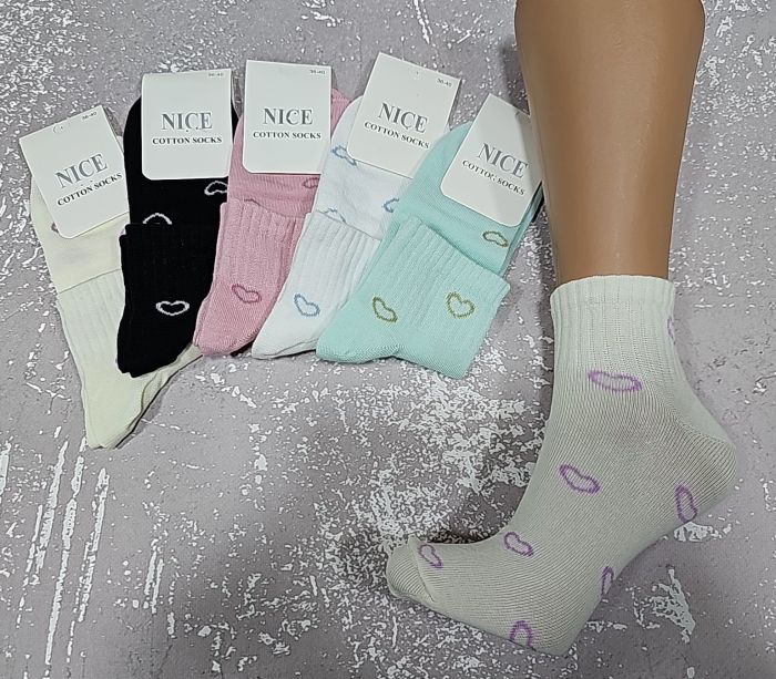 Шкарпетки "NiceSocks" 415-6 стрейч жіночі, р. 36-40 -(Середні /однотонні +кольорові серця по всій шкарпетці +широка гумка в рубчик -стрейч) -уп. 10 шт