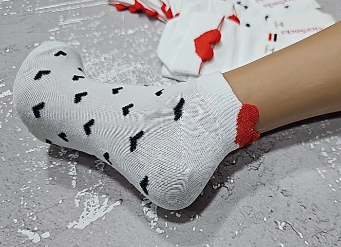 Шкарпетки "NiceSocks" 460-MIX стрейч /бавовна жіночі, р. 36-41 -(Короткі /на білому кольорі різні мікс візерунки + над п'ятою червоне серце -стрейч) -уп. 12 шт