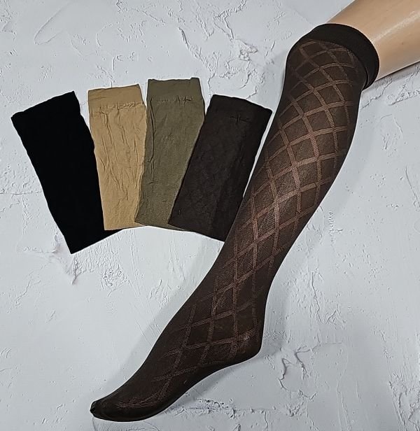 Гольфи Fantasy "ВІЗЕРУНОК РОМБИК" Г-0033 /50 ден  капронові з візерунком -уп.10 пар -(чорні, шаде, мокко)