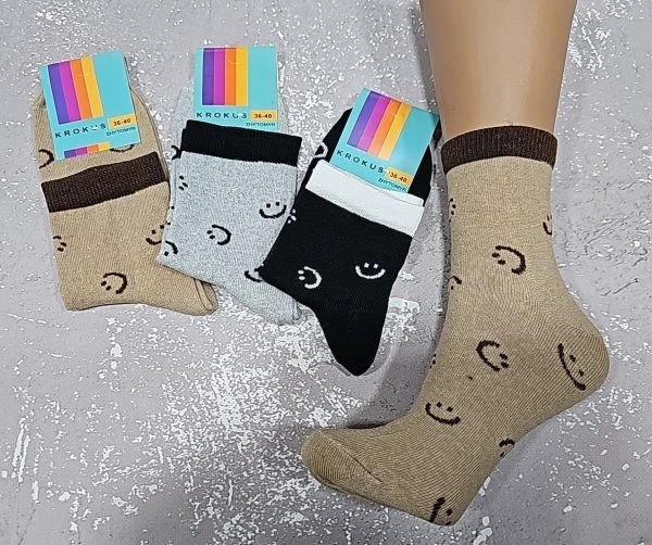 Шкарпетки Житомир "Krokus" 772-70 економ /стрейч жіночі, р. 36-40 -асорті -("економ" середні /однотонні +смайлики по всій шкарпетці -стрейч)
