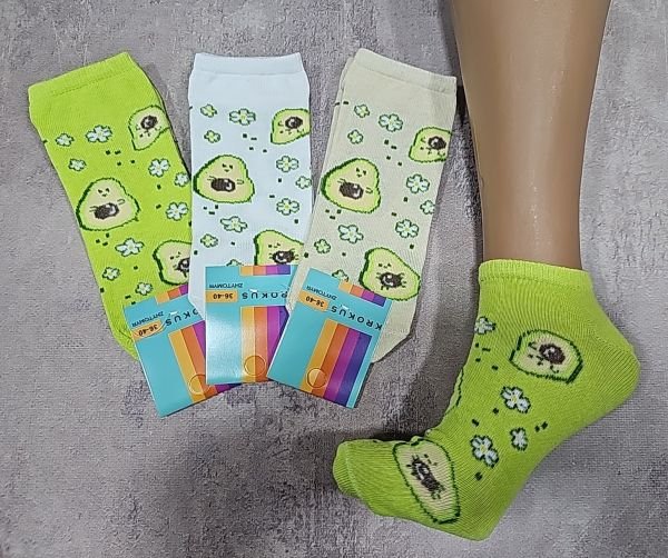 Шкарпетки Житомир "Krokus" 771-23 економ /стрейч жіночі, р. 36-40 -випадковий мікс -("економ" короткі /кольорові +авокадо з дрібними квіточками по всій шкарпетці -стрейч)