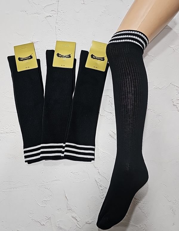 Гольфи /заколінки Житомир "Master" 352-5 безшовні стрейч жіночі, р. 23-25 -(гольфи в рубчик -чорні +білі смужки на резинці) -уп. 12 шт