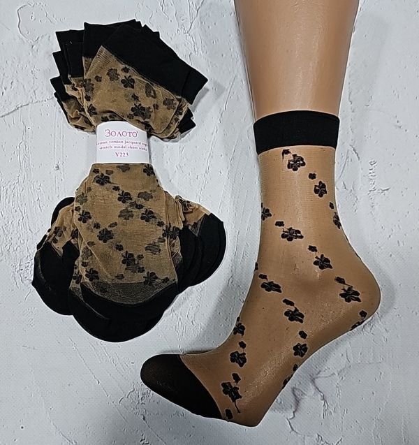 Шкарпетки капронові "Золото №3" Y-233-3 лайкра -(Візерунок №3 -квіточки) -уп. 10 пар