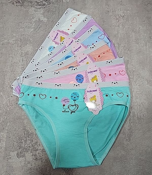 Труси дитячі "KOKOWEI" Х-7739 дівчинка, бавовна, р. 8-10, 10-12, 12-14 -асорті -(спереду дві кульки + серця) -уп. мікс 12 шт