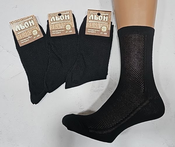 Шкарпетки "Дукат-Льон" 080-031 сітка льон чоловічі, р. 41-45 -(чорні -льон сітка) -уп. 12 шт 