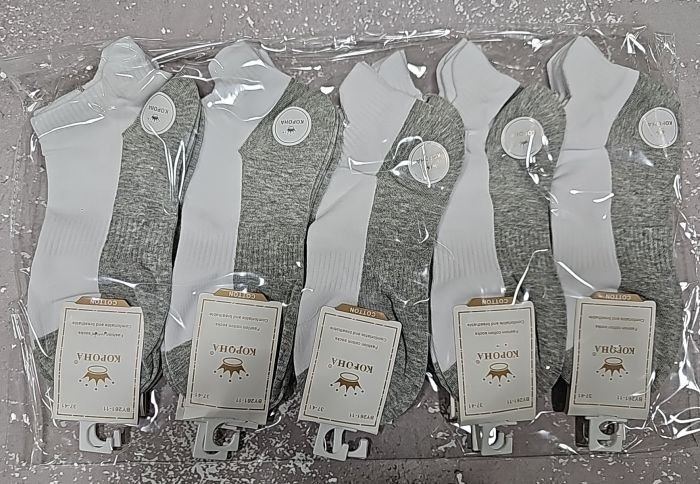 Шкарпетки "Корона" ВY-261-11 стрейч /cotton жіночі, р. 37-41 -(гладкі -короткі /білий верх +сірий низ +ззаду з виступом -жіночі) -уп. 10 шт