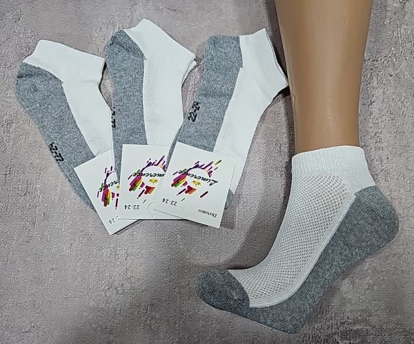 Шкарпетки Житомир "LIMERENCE" 00-40 сітка дитячі на розмір за довжиною стопи: р. 18-20, 20-22 см -(сіточка -білий верх +сірий низ -дитячі) -уп . 12 шт