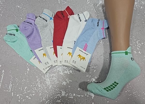 Шкарпетки Житомир "Limerence" 03-52 сітка жіночі, короткі р. 36-40 -асорті -(сіточка -кольорові +під язичком напис "Fitness" + збоку візерунок у довжину з кубиків) -уп. 12 шт