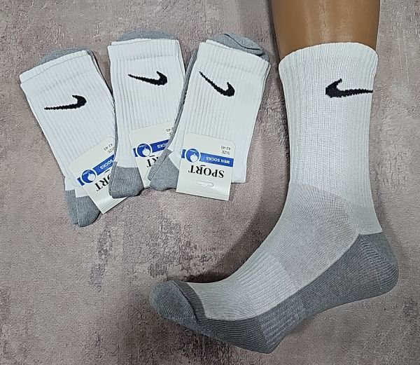 Шкарпетки "SPORT значок" 727-1-N стрейч чоловічі, р. 42-45 -(значок /Білі +із сірою підошвою /Теніс -високі -уп. 12 шт)