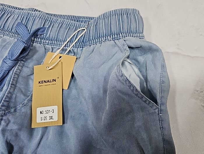 Джинси "Kenalin" 531-3 з полегшеного стрейч котону, спереду та ззаду кишені, пояс на гумці, р. 3XL-(46-48), 4XL-(48-50) -(Блакитний мікс -Без вибору відтінку!!!)