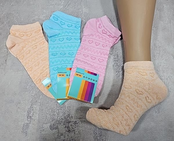 Шкарпетки Житомир "Krokus" 08-16 сітка -економ "короткі" жіночі, р. 36-40 -випадкове асорті -(сіточка +візерунок із сердечками /короткі -економ) -уп. 12 шт