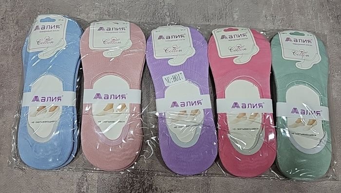 Шкарпетки-сліди "Алия" Н-017 стрейч із силіконом на п'яті жіночі, р. 37-41 -асорті -(однотонні /кольорові) -уп. 10 шт