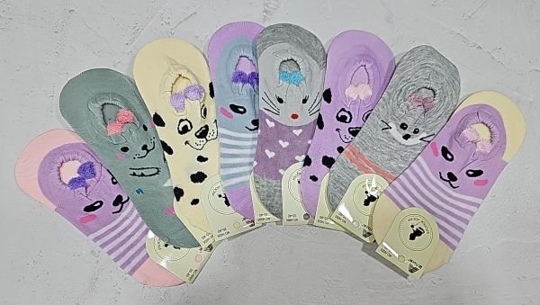 Шкарпетки "Алия" Н-005 стрейч жіночі, р. 35-40 -випадкове асорті -(Короткі на планшеті /Мікс різних мордочек тварин з вушками і з міксом різних візерунків -Без вибору упаковок!) -уп. 10 шт