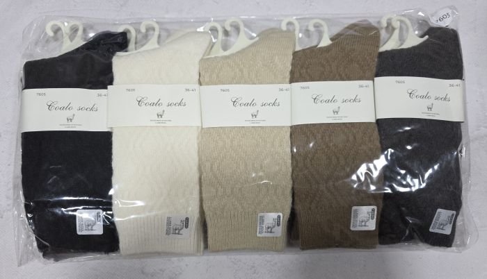 Шкарпетки "Coalo socks" ВК-7605 вовна лами /термо жіночі, р. 36-41 -асорті -(Однотонні з в'язаним рельєфним візерунком ромби) -уп. 10 шт