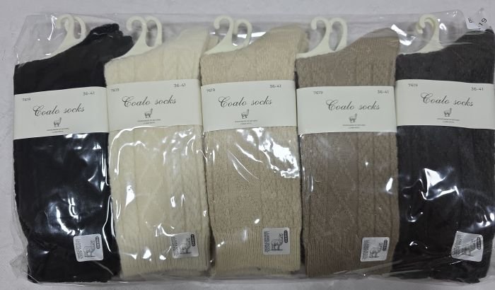 Шкарпетки "Coalo socks" ВК-7619 вовна лами /термо жіночі, р. 36-41 -асорті -(Однотонні з в'язаним рельєфним візерунком -дрібна косичка +середні ромби) -уп. 10 шт
