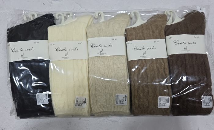 Шкарпетки "Coalo socks" ВК-7620 вовна лами /термо жіночі, р. 36-41 -асорті -(Однотонні з в'язаним рельєфним візерунком -широка косичка з ромбів між смужками) -уп. 10 шт