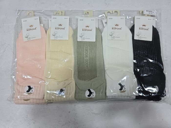 Шкарпетки "Корона" ВY-908-5 стрейч /cotton жіночі, р. 36-41 -асорті -(Укорочені/ однотонні в рельєфний широкий рубчик +широка гумка в рубчик +гальма на стопі) -уп. 10 шт