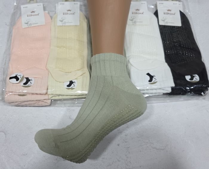 Шкарпетки "Корона" ВY-908-5 стрейч /cotton жіночі, р. 36-41 -асорті -(Укорочені/ однотонні в рельєфний широкий рубчик +широка гумка в рубчик +гальма на стопі) -уп. 10 шт