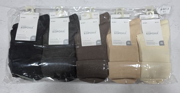 Шкарпетки "Корона" В-801-4 кашемір жіночі, р. 37-41 -асорті -(Однотонні з підворотом +у комбінований рубчик) -уп. 10 шт