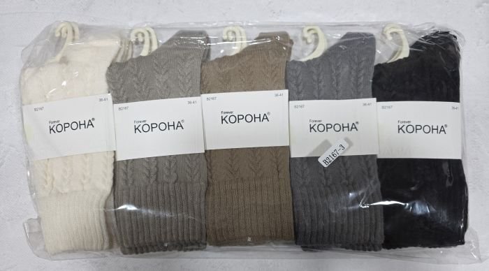 Шкарпетки "Корона" В-2167-3 альпака вовна жіночі, р. 36-41 -асорті -(Однотонні в рельєфний колосок + широка гумка в рубчик) -уп. 10 шт