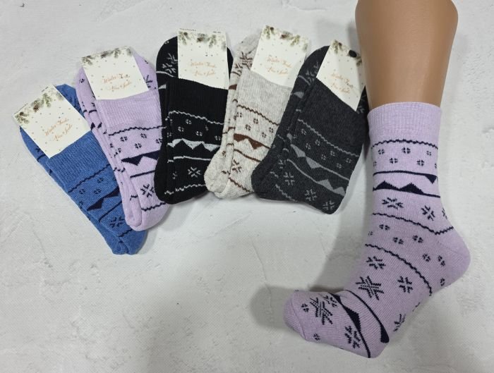 Шкарпетки "NiceSocks" 501-5 махрові жіночі, р. 36-40 -асорті -(Махра -в орнамент з маленьких ромбиків, різних сніжинок і хвилястих ліній по всій шкарпетці) -уп. 10 шт
