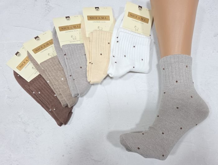 Шкарпетки "NICE A.M.L." 815-5 кашемірові жіночі, р. 36-40 -асорті -(Кашемір -середні в крапку +широка гумка в рубчик) -уп. 10 шт