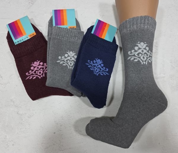 Шкарпетки Житомир "КРОКУС" 2283-44 махрові жіночі, р. 36-40 -випадкове асорті -(Однотонні +під гумкою квітка із завитків -махра) -уп. 12 шт