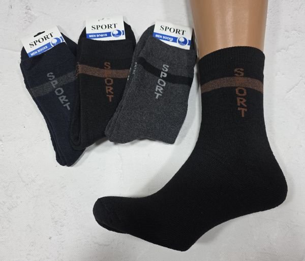 Шкарпетки "Nice-Thermo socks" 505-MIX-SPORT махрові чоловічі, р. 39-42, 42-45 -(махра /асорті -з вишивкою SPORT та смужкою) -уп. 12 шт