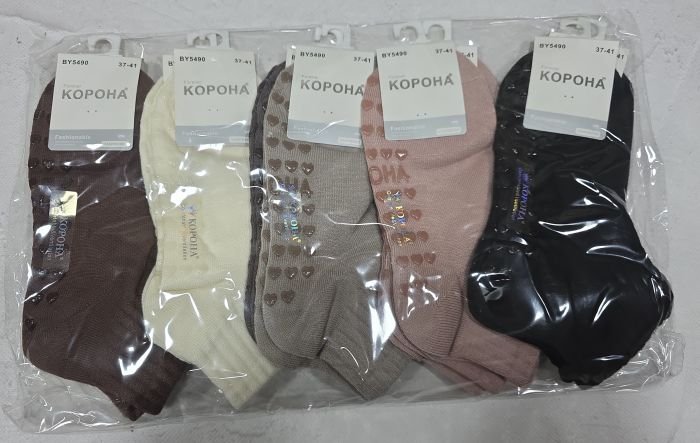 Шкарпетки "КОРОНА" BY-5490 кашемір жіночі, р. 37-41 асорті -(Однотонні /укорочені з широкою гумкою в рубчик + силіконові крапки-гальма на стопі) -уп. 10 шт