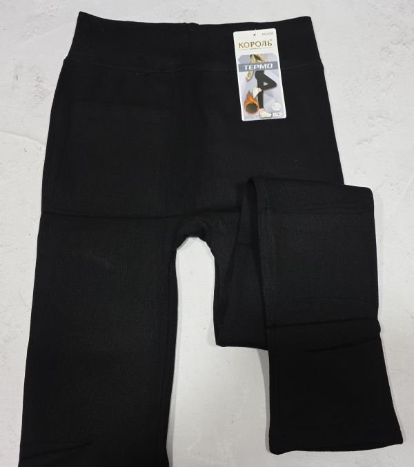 Лосини "Король" А-305 безшовні в рубчик на товстому хутрі з додаванням вовни, р. L/7XL-(48-52) -(чорні)