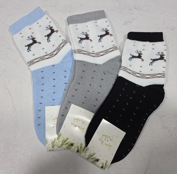 Шкарпетки "NiceSocks" 501-ОЛ махрові жіночі, р. 36-40 -асорті -(Махра -олені на білій вставці) -уп. 12 шт