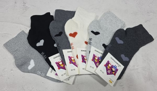 Шкарпетки Житомир "LIMERENCE" 1500-15 махрові дитячі, розмір за довжиною стопи: 16-18, 20-22, 22-24 -(Дівчинка -однотонні у великі серця +середня гумка в рубчик) -уп. 12 шт