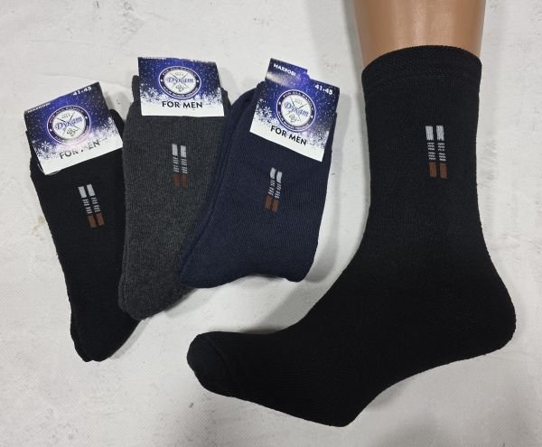 Шкарпетки "Дукат FOR MEN" М-4176-02 махрові чоловічі (синя з білим етикетка) р. 41-45 -(Махра -асорті +збоку вишивка) -уп. 12 шт