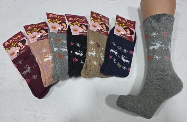 Шкарпетки "Алія" В-411-1 термо верблюжа вовна на махрі жіночі, р. р. 37-42 -асорті -(Однотонні ++під гумкою орнамент з оленями) -уп. 12 шт.