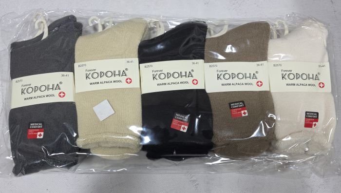 Шкарпетки "Корона" В-2570-5 альпака шерсть махрові з начісом +з ослабленою гумкою (без резинки) жіночі, р. 36-41 -асорті -(Високі /однотонні із закрученим верхом -жін.) -уп. 10 шт