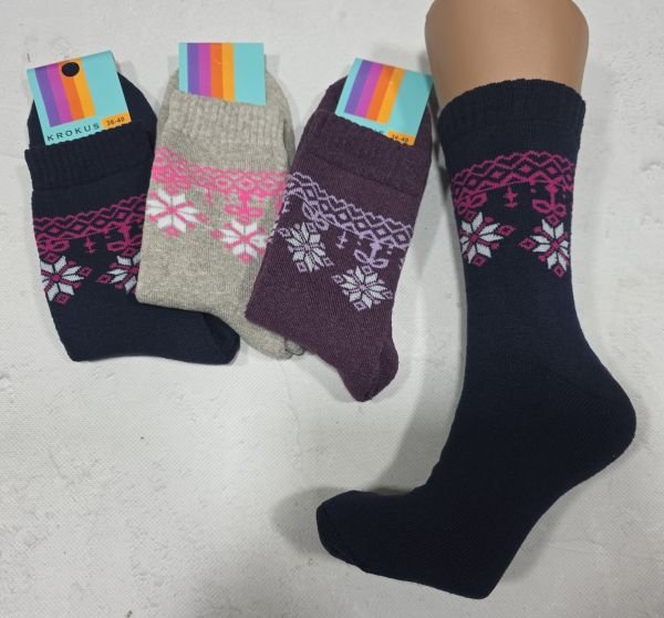 Шкарпетки Житомир "КРОКУС" 2283-47 махрові жіночі, р. 36-40 -випадкове асорті -(Однотонні +під гумкою святкові крижинки -махра) -уп. 12 шт