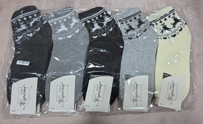 Шкарпетки "Корона" В-2160-4 махрові жіночі, р. 37-42 -асорті -(Середні /однотонні +на гумці в рубчик олені в орнаменті) -уп. 10 шт